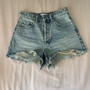Zara Light Blue Distressed High-Rise Denim Shorts